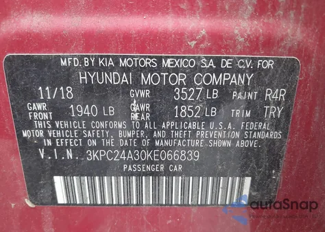 2019 Hyundai Accent Se/Sel z USA, uszkodzony, nr VIN 3KPC24A30KE066839